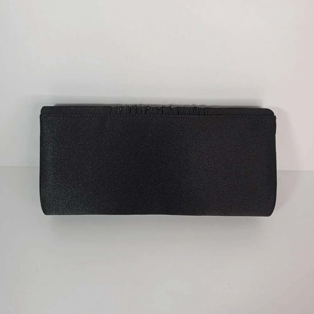 Black Satin Beaded Clutch Evening Bag Crossbody Formal - Picture 3 of 12